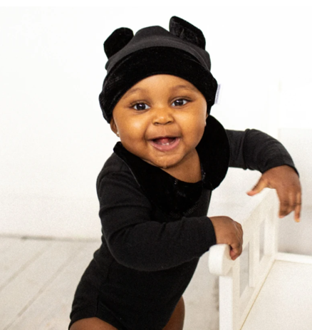 Little Black Outfit Velour Collar Bodysuit